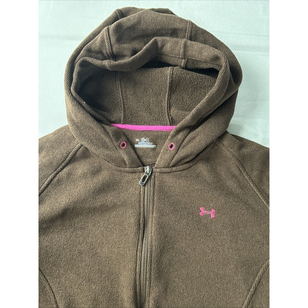 Under Armour Coldgear Women's Sweatshirt XL Brown‎ Hoodie Full Zip Long Sleeve - Picture 9 of 12